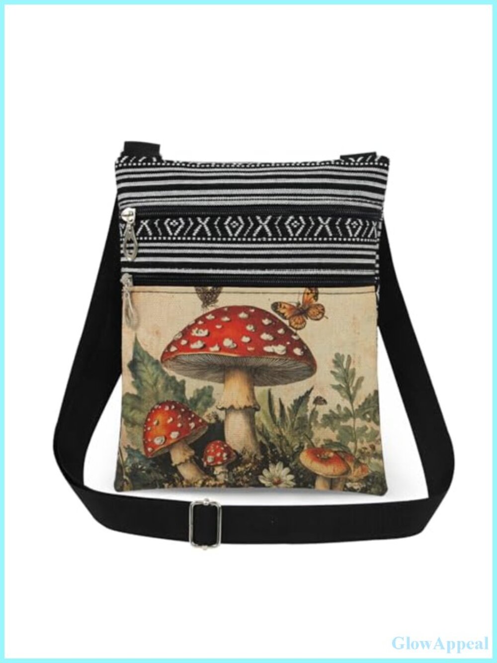 Mushroom Crossbody Bag Polyester Adjustable Strap Small Sling Purse